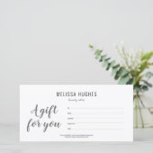 ミニマリストの白黒スクリプトギフト証明書 (スタンド正面)