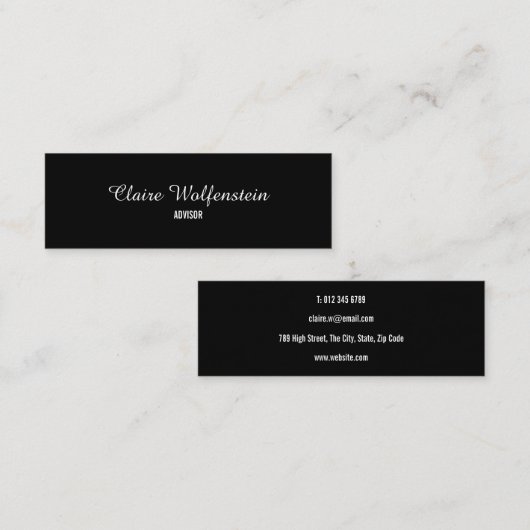 ミニマリストの白黒スクリプトプロフェッショナル スキニー名刺 (正面/裏面)