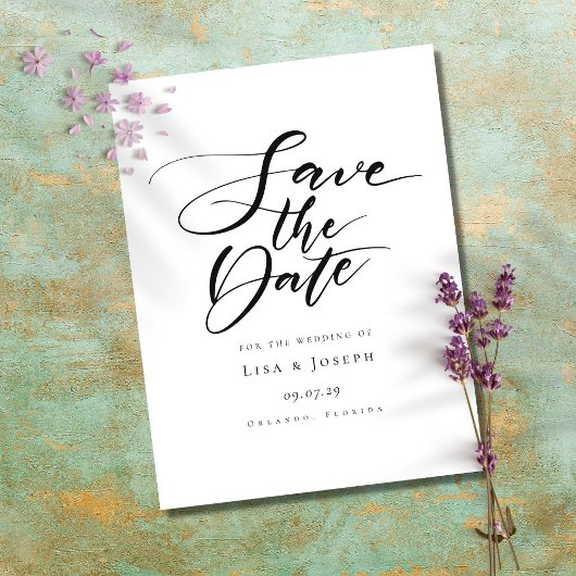 ミニマリストの白黒スクリプト日付を保存 ポストカード