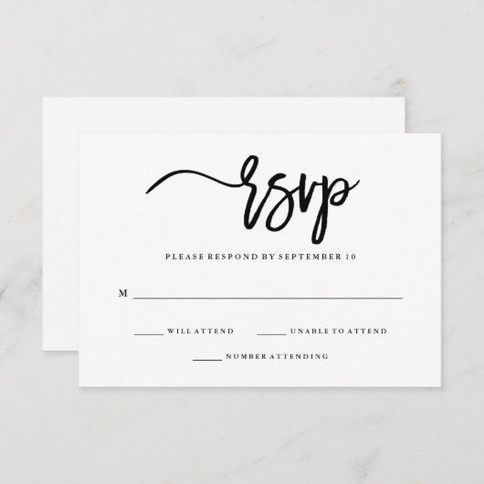 ミニマリストの白黒タイポグラフィRSVP 出欠カード (正面/裏面)