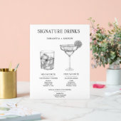 ミニマリストの白黒ドリンクのメニューカード アクリルサイン (ウェディング)