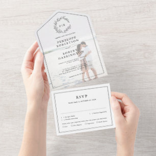 ミニマリストの白黒モダンの結婚写真 オールインワン招待状