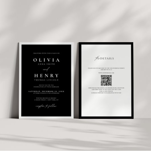 ミニマリストの白黒モダンのQRコ結婚ード 招待状