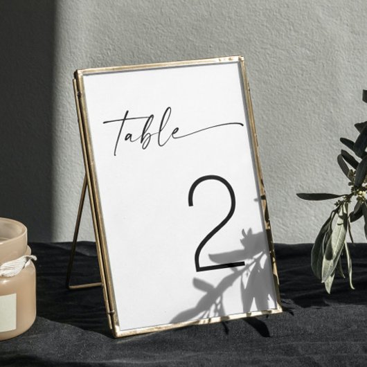 ミニマリストの白黒モダンスクリプ結婚ト テーブルナンバー