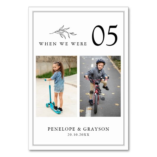 ミニマリストの白黒モダン写真結婚の テーブルナンバー (正面)