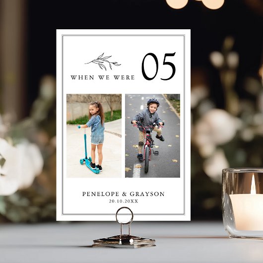 ミニマリストの白黒モダン写真結婚の テーブルナンバー