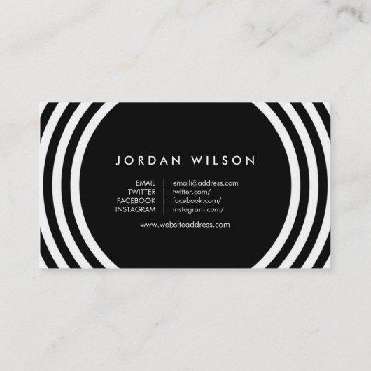 ミニマリストの白黒ラウンドラインソーシャルメディア 名刺 (裏面)