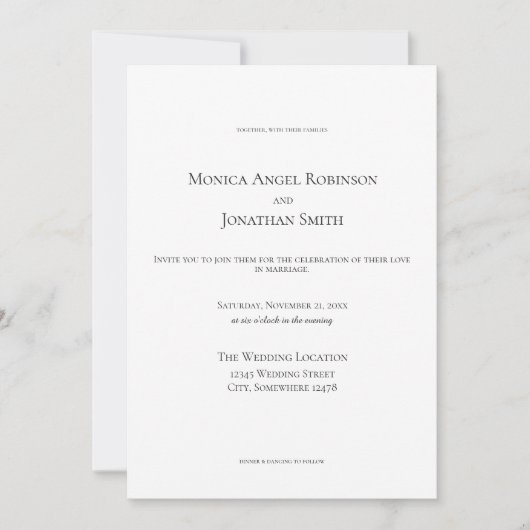 ミニマリストの白黒写結婚真 招待状 (正面)