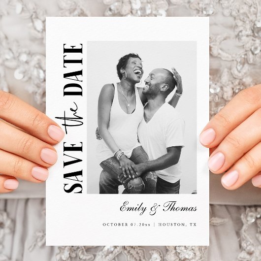 ミニマリストの白黒日付カードを保存 セーブザデート