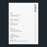 ミニマリストの白黒結婚ズドリンク5 x 7 メニュー<br><div class="desc">ミニマルな白黒のドリンク結婚メニュー。ウェディングモダンレセプションドリンク用の5x7メニュー – ワイン、ビール、カクテル。完全に編集可能で一致する項目が使用可能。</div>