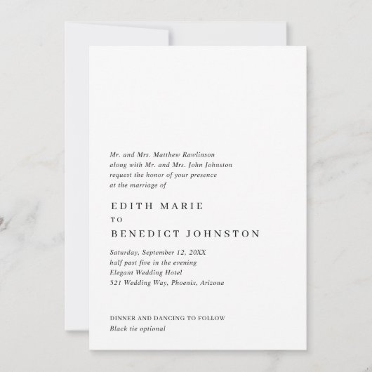 ミニマリストの白黒QRコードモダン結婚s 招待状 (正面)