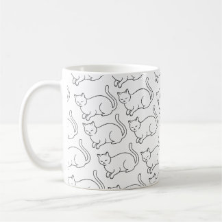 ミニマリストの眠そうな猫のパターンマグ | 手描きの陶器 コーヒーマグカップ