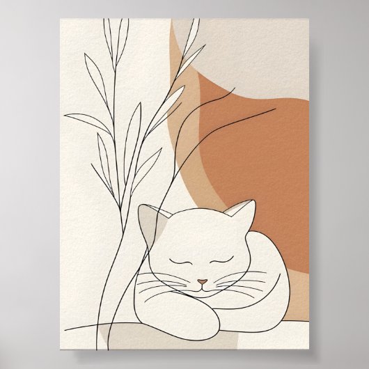 ミニマリストの眠り猫とボヘミアンな植物 ポスター (正面)