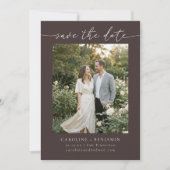 ミニマリストの秋の茶色の土の手書きスクリプト写真の結婚式 セーブザデート (正面)