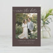 ミニマリストの秋の茶色の土の手書きスクリプト写真の結婚式 セーブザデート (スタンド正面)