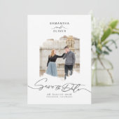 ミニマリストの筆致フォトフレーム　結婚式の告知 招待状 (スタンド正面)