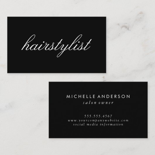 ミニマリストの筆記体文字 |ヘアスタイリスト 名刺 (正面/裏面)