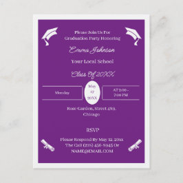 ミニマリストの紫と白のカスタム卒業 案内ポストカード