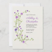 ミニマリストの紫色のワイルドフラワー結婚オールインワン 招待状 (正面)