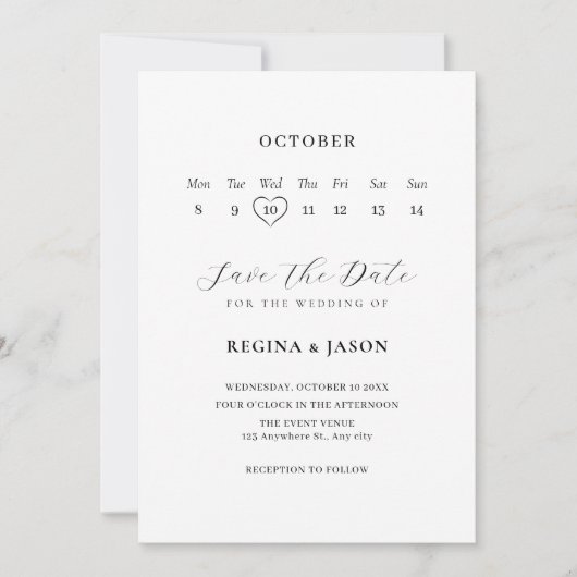 ミニマリストの結婚式お知らせカレンダー セーブザデート (正面)