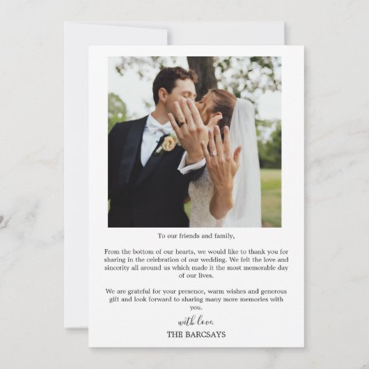 ミニマリストの結婚式のお礼カード | ハート & 写真 サンキューカード (裏面)