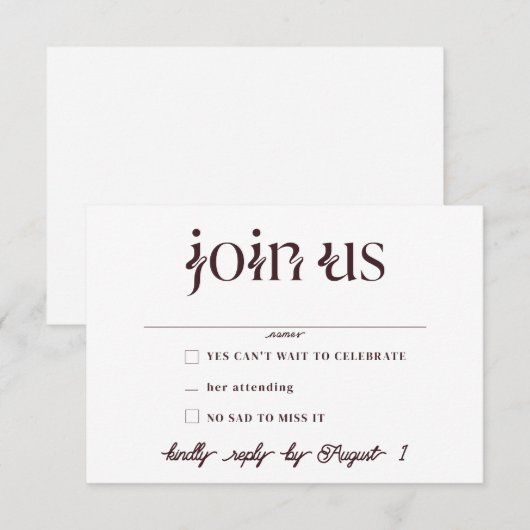 ミニマリストの結婚式の出欠確認カード 招待状 (正面/裏面)