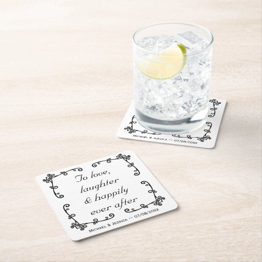 ミニマリストの結婚式を終えて幸せに引用文する スクエアペーパーコースター (インサイチュ)