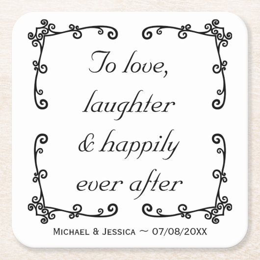 ミニマリストの結婚式を終えて幸せに引用文する スクエアペーパーコースター (正面)