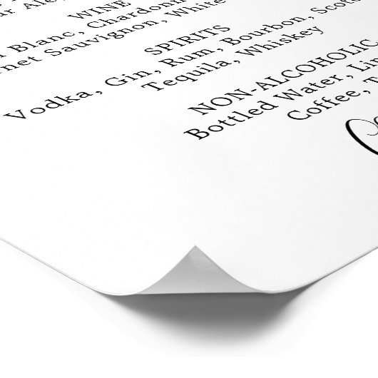 ミニマリストの結婚式ドリンクメニュー看板 ポスター (角)