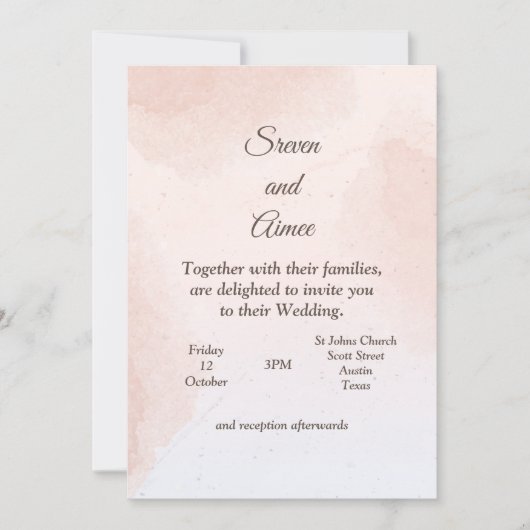 ミニマリストの結婚式招待状、ピンクのマーブル模様 招待状 (正面)