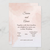 ミニマリストの結婚式招待状、ピンクのマーブル模様 招待状 (正面/裏面)