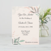 ミニマリストの結婚式招待状(ピンク、グリーン) 招待状 (スタンド正面)