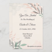 ミニマリストの結婚式招待状(ピンク、グリーン) 招待状 (正面/裏面)