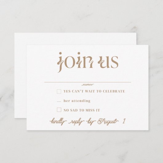 ミニマリストの結婚式RSVPカード 招待状 (正面/裏面)