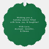 ミニマリストの緑と白のペパーミントの渦巻き写真 オーナメントカード (裏面)