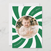 ミニマリストの緑と白のペパーミントの渦巻き写真 シーズンカード (正面)