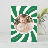 ミニマリストの緑と白のペパーミントの渦巻き写真 シーズンカード (スタンド正面)