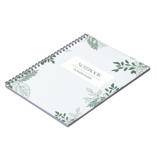 ミニマリストの緑と白離れのパーソナライズされた ノートブック (左側)