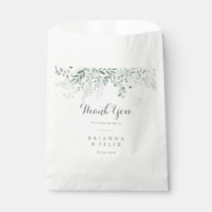 ミニマリストの緑のユーカリありがとう結婚。 フェイバーバッグ