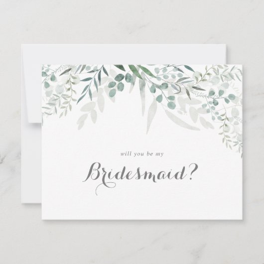 ミニマリストの緑のユーカリのブライデスメイド提案 ノートカード (正面)