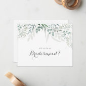 ミニマリストの緑のユーカリのブライデスメイド提案 ノートカード (正面/裏面インサイチュ)