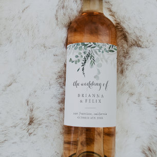 ミニマリストの緑のユーカリ結婚のワインラベル ワインラベル