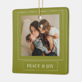 ミニマリストの緑の平和と喜びクリスマスフォト セラミックオーナメント (左)