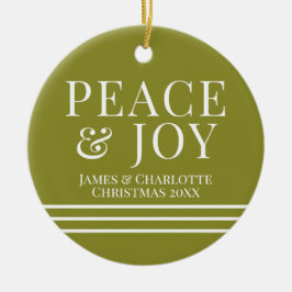 ミニマリストの緑の平和と喜びクリスマスフォト セラミックオーナメント