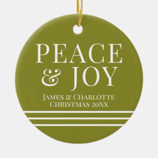 ミニマリストの緑の平和と喜びクリスマスフォト セラミックオーナメント (正面)