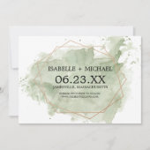 ミニマリストの緑の水彩日付カードを保存 セーブザデート (正面)