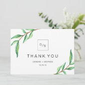 ミニマリストの緑離れの | モノグラムをありがとう サンキューカード (スタンド正面)