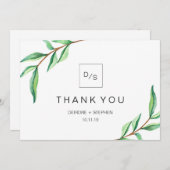 ミニマリストの緑離れの | モノグラムをありがとう サンキューカード (正面/裏面)