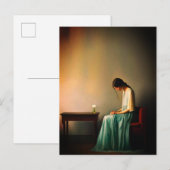 ミニマリストの花の壁の少女アート - エモーショナル ポストカード (正面/裏面)