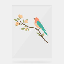 ミニマリストの花の枝の上の鳥のポスター